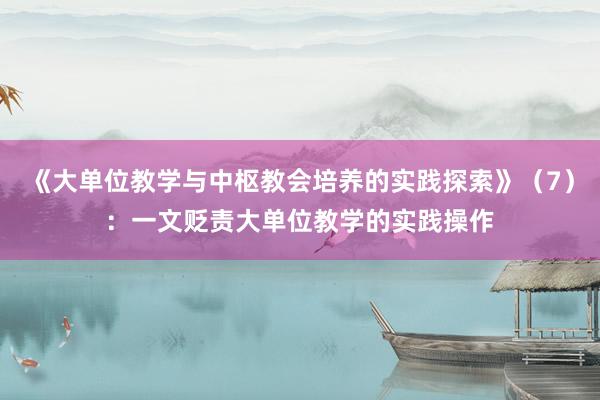 《大单位教学与中枢教会培养的实践探索》（7）：一文贬责大单位教学的实践操作