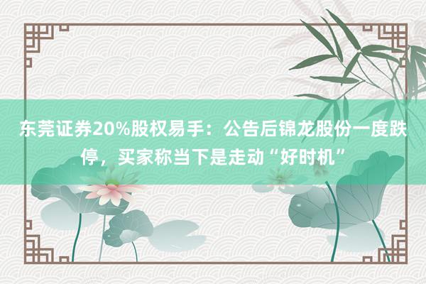 东莞证券20%股权易手：公告后锦龙股份一度跌停，买家称当下是走动“好时机”