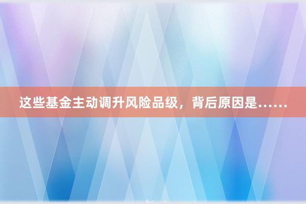 这些基金主动调升风险品级，背后原因是……