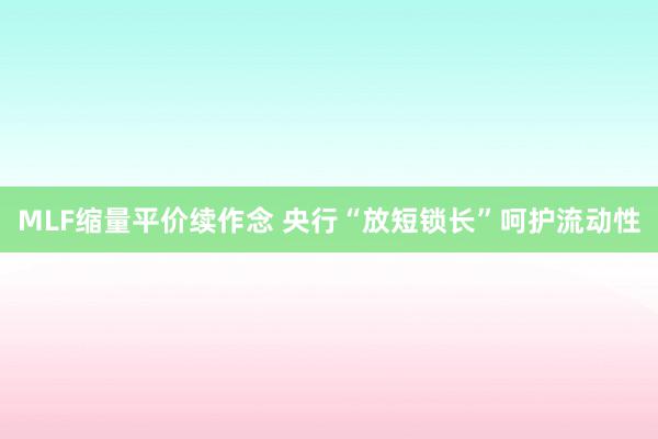 MLF缩量平价续作念 央行“放短锁长”呵护流动性