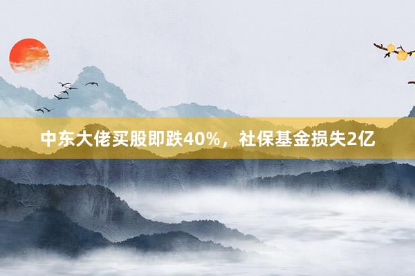 中东大佬买股即跌40%，社保基金损失2亿