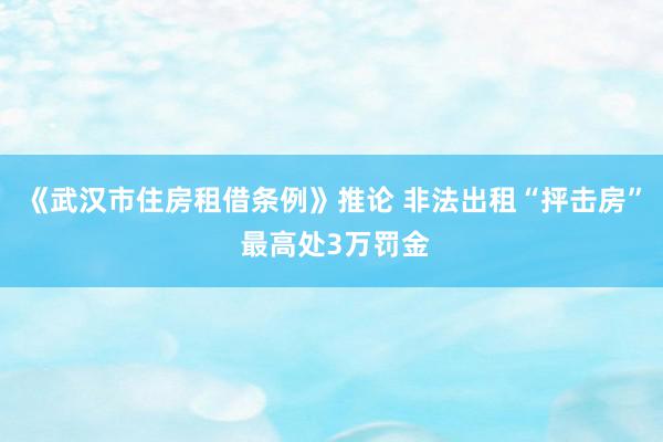 《武汉市住房租借条例》推论 非法出租“抨击房” 最高处3万罚金