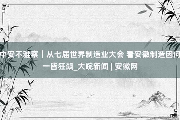 中安不雅察｜从七届世界制造业大会 看安徽制造因何一皆狂飙_大皖新闻 | 安徽网